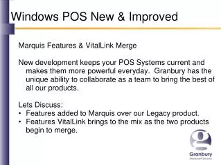 Windows POS New &amp; Improved