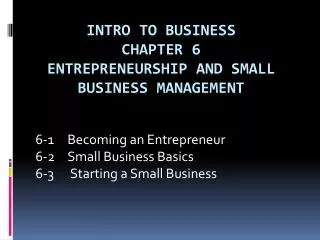 Intro to Business Chapter 6 Entrepreneurship and Small Business Management