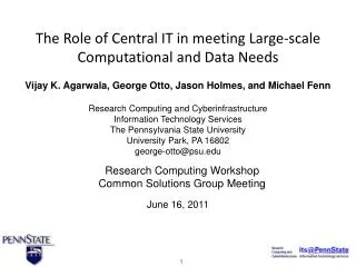 Research Computing Workshop Common Solutions Group Meeting