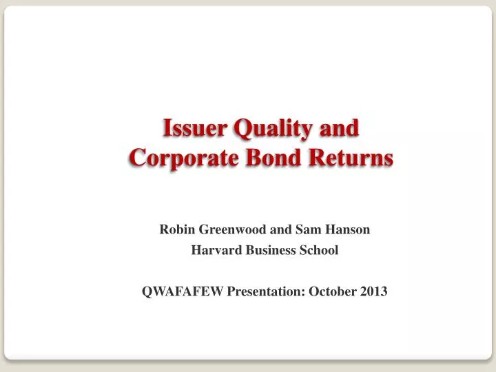 issuer quality and corporate bond returns