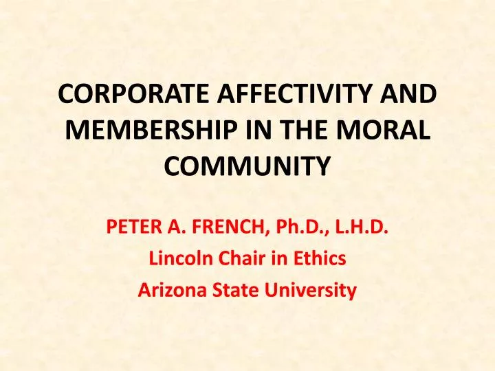 corporate affectivity and membership in the moral community