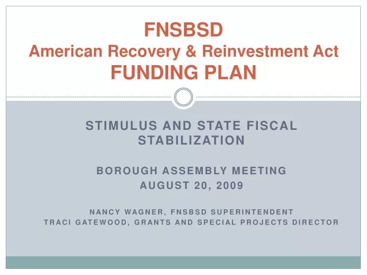 fnsbsd american recovery reinvestment act funding plan