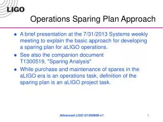 Operations Sparing Plan Approach