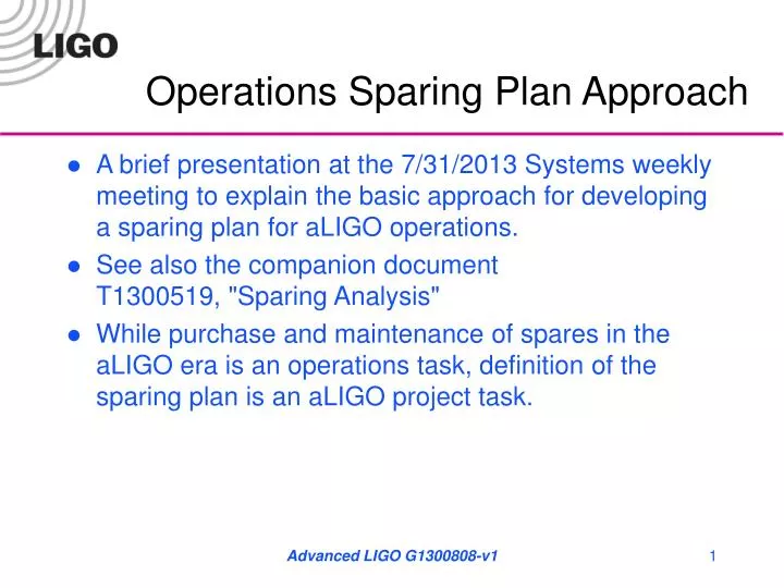 operations sparing plan approach