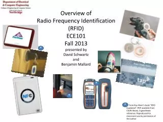 Overview of Radio Frequency Identification (RFID) ECE101 Fall 2013 presented by David Schwartz and Benjamin Mallard