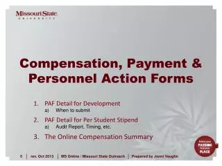 Compensation, Payment &amp; Personnel Action Forms
