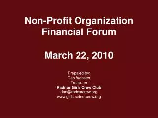 Non-Profit Organization Financial Forum March 22, 2010