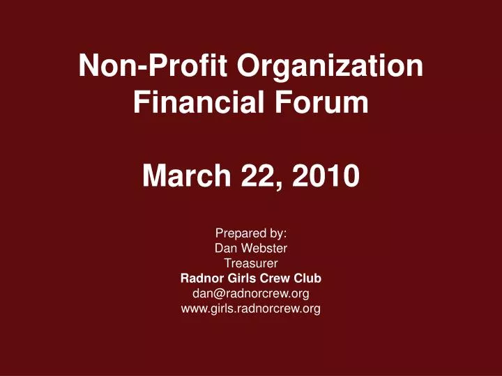 non profit organization financial forum march 22 2010