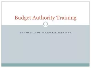 Budget Authority Training