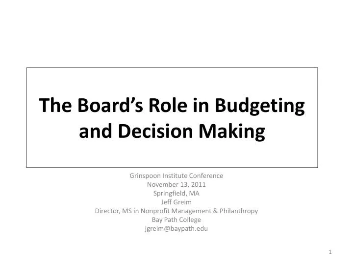 the board s role in budgeting and decision making
