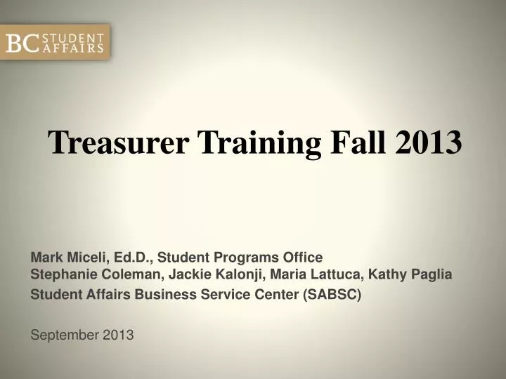 treasurer training fall 2013