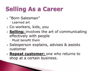 Selling As a Career