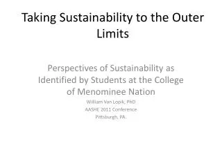 Taking Sustainability to the Outer Limits