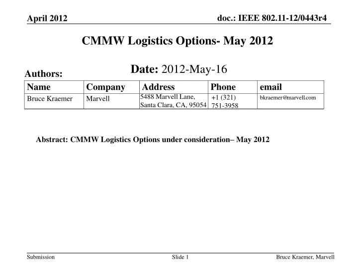 cmmw logistics options may 2012