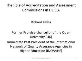 The Role of Accreditation and Assessment Commissions in HE QA