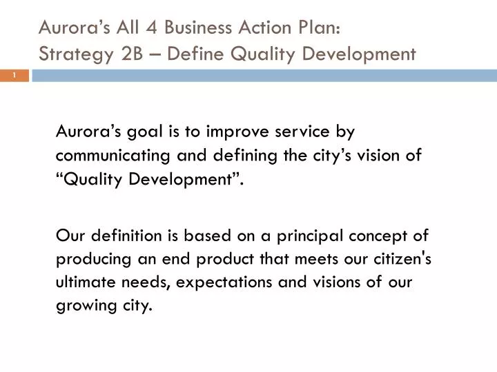 aurora s all 4 business action plan strategy 2b define quality development