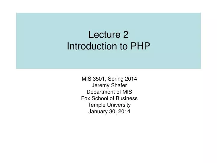 lecture 2 introduction to php