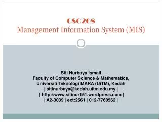 CSC208 Management Information System (MIS)