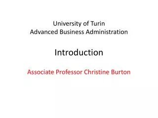 University of Turin Advanced Business Administration Introduction