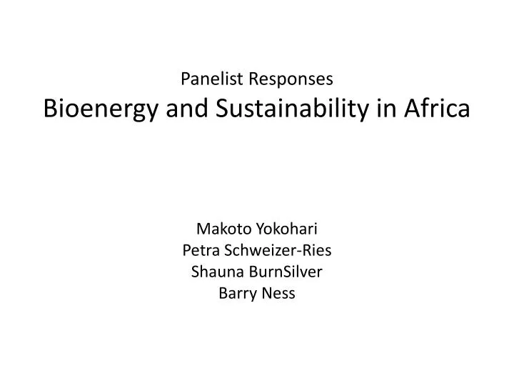 panelist r esponses bioenergy and sustainability in africa