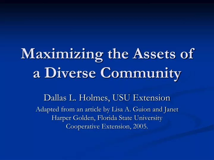 maximizing the assets of a diverse community