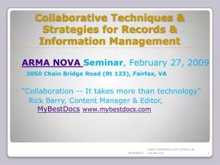 Collaborative Techniques &amp; Strategies for Records &amp; Information Management