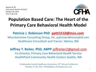Population Based Care: The Heart of the Primary Care Behavioral Health Model