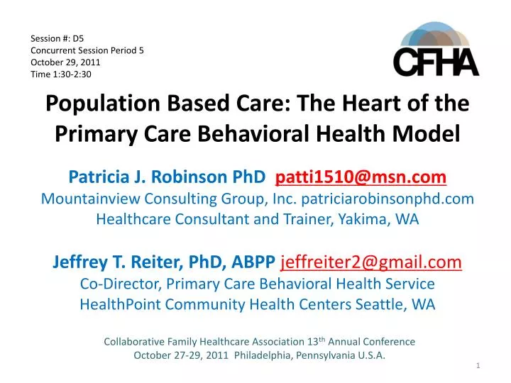 population based care the heart of the primary care behavioral health model