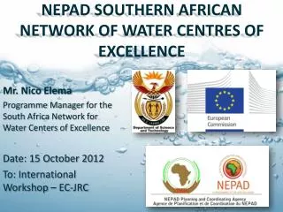 NEPAD SOUTHERN AFRICAN NETWORK OF WATER CENTRES OF EXCELLENCE