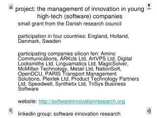 project: the management of innovation in young high-tech (software) companies