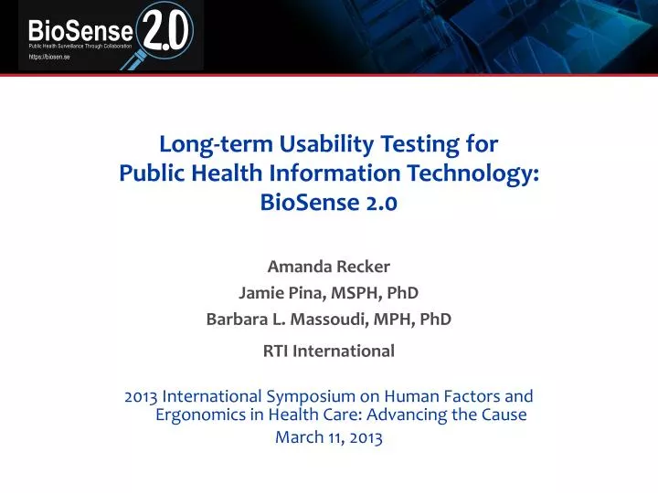 long term usability testing for public health information technology biosense 2 0