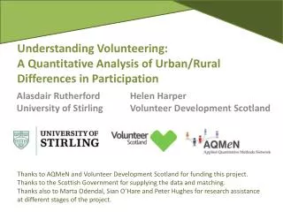 Understanding Volunteering: A Quantitative Analysis of Urban/Rural Differences in Participation