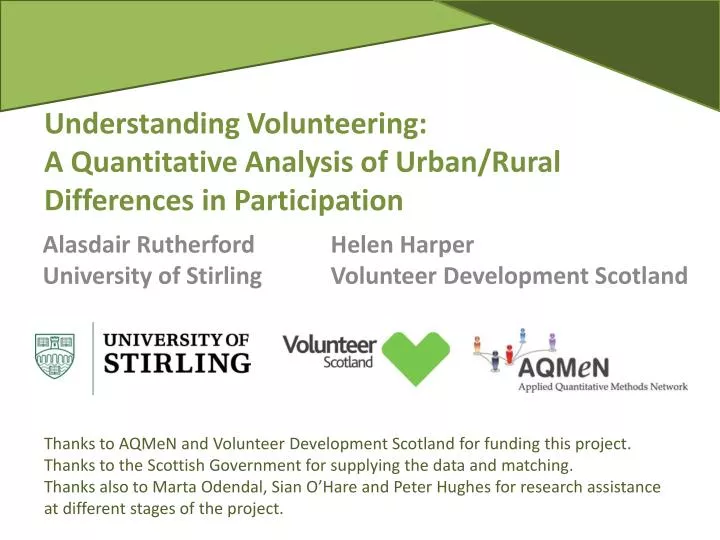 understanding volunteering a quantitative analysis of urban rural differences in participation