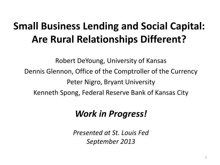 small business lending and social capital are rural relationships different