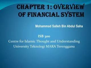 Chapter 1: Overview of financial system