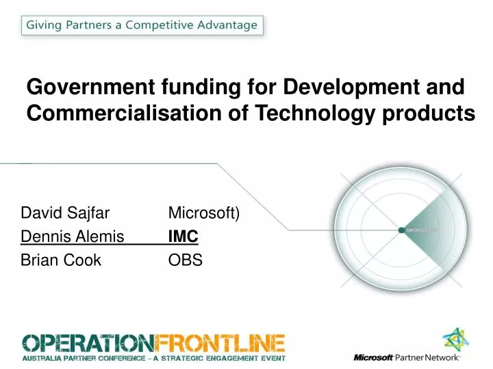 government funding for development and commercialisation of technology products