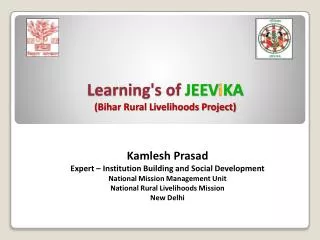 Learning's of JEEV i KA (Bihar Rural Livelihoods Project)