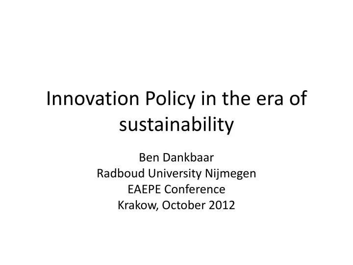 innovation policy in the era of sustainability