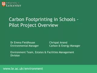 Carbon Footprinting in Schools - Pilot Project Overview