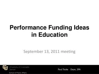 Performance Funding Ideas in Education