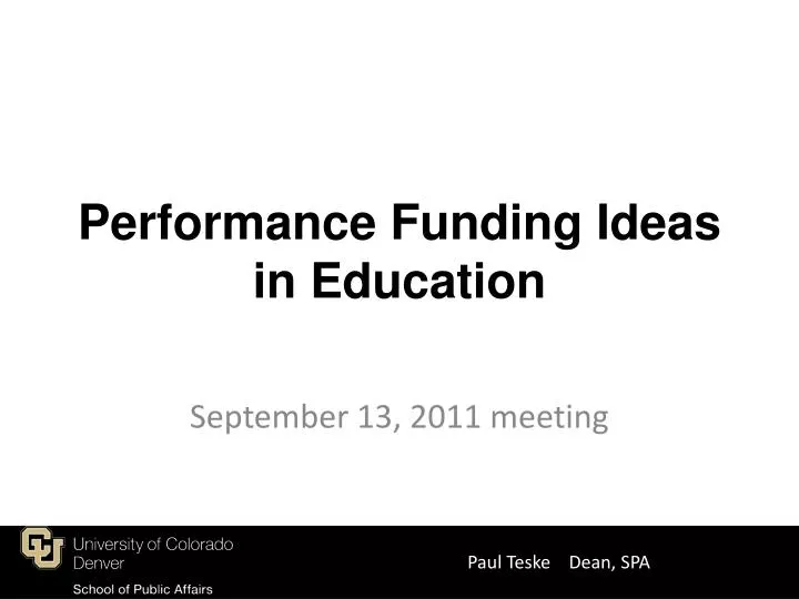 performance funding ideas in education