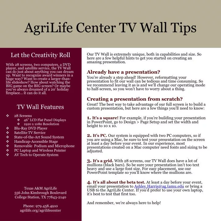 agrilife center tv wall tips