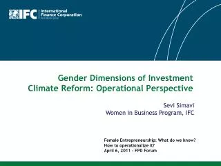 Gender Dimensions of Investment Climate Reform: Operational Perspective