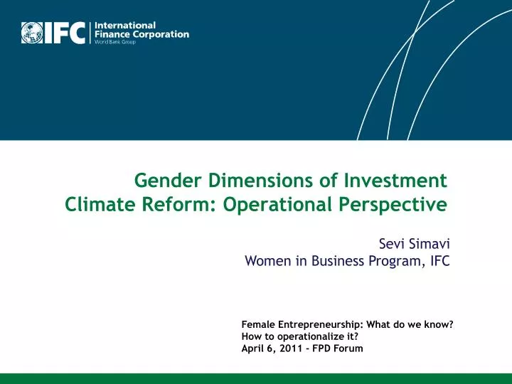 gender dimensions of investment climate reform operational perspective