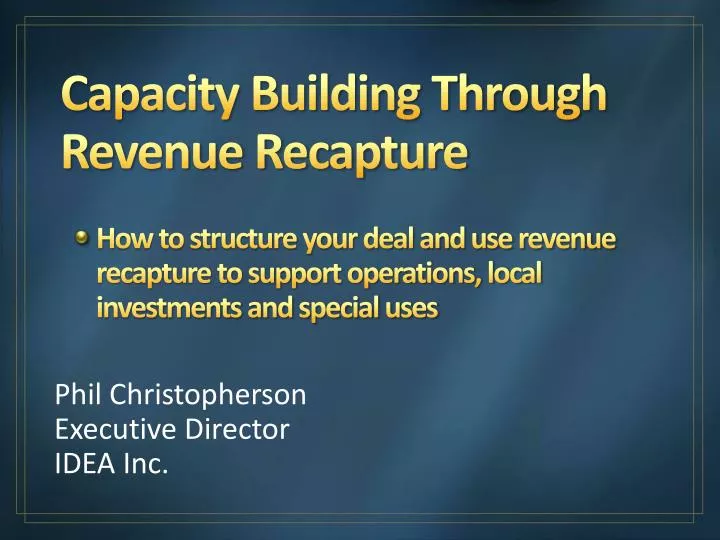 capacity building through revenue recapture