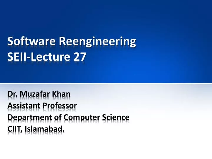 software reengineering seii lecture 27