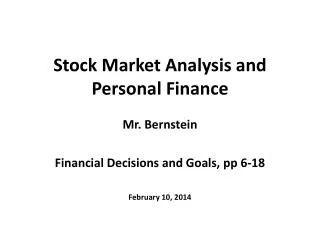 Stock Market Analysis and Personal Finance