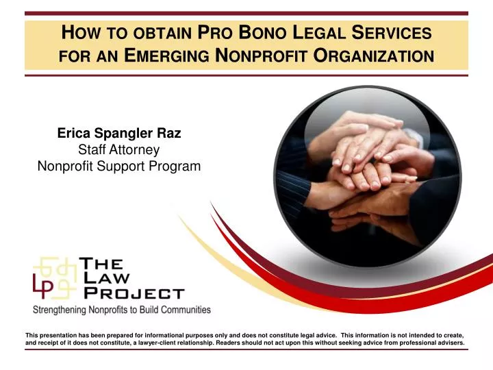 how to obtain pro bono legal services for an emerging nonprofit organization