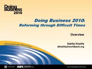 Doing Business 2010 : Reforming through Difficult Times