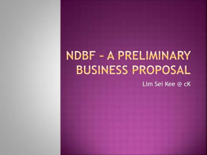 ndbf a preliminary business proposal